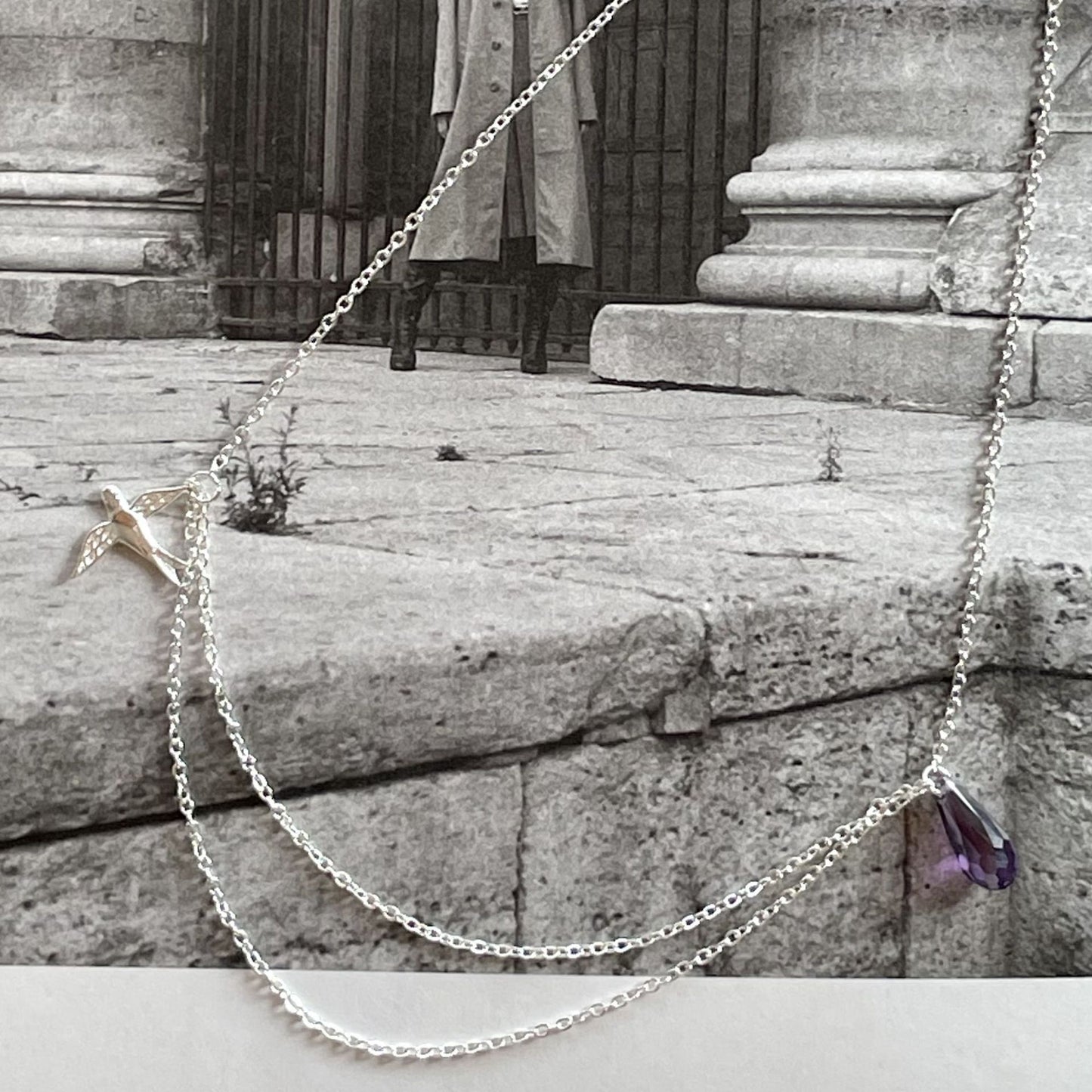 Minimalist Swallow Pendant Necklace in 925 Sterling Silver with Geometric Accents