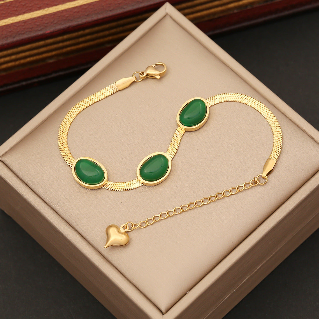 Vintage Minimalist Emerald Green Titanium Steel Plated Bracelet with Letter Shape Design