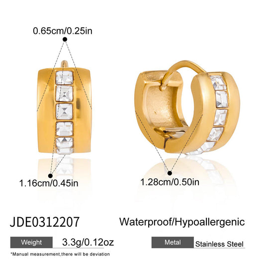 Eleganti Orecchini a Cerchio da Donna Rotondi Geometrici in Acciaio Inossidabile Placcato con Zirconia Cubica