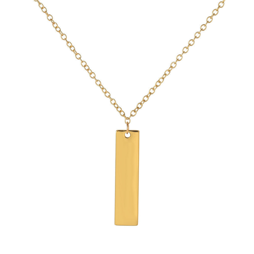 Hip-hop Polished Square Rectangle Geometric Stainless Steel Plated Alloy Pendant Necklace with Cable Chain