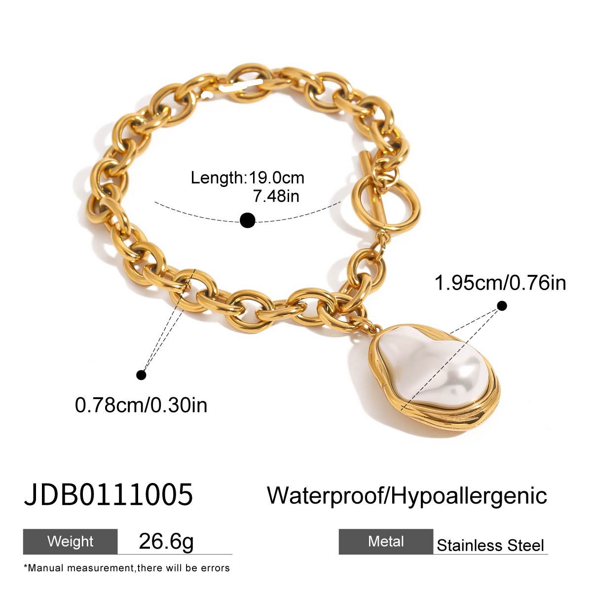 Bracciale con perle barocche geometriche da donna in acciaio inossidabile placcato oro 18 carati stile europeo-americano