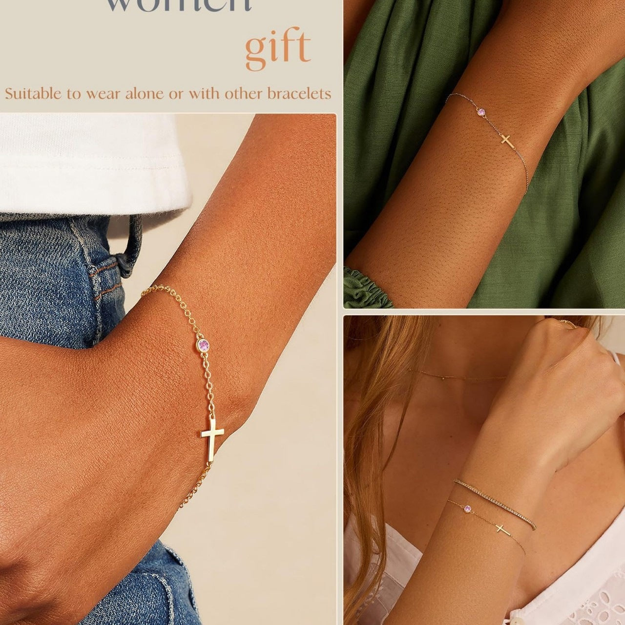 Elegant 18K Gold Plated Stainless Steel Cross Geometric Bracelet for Women