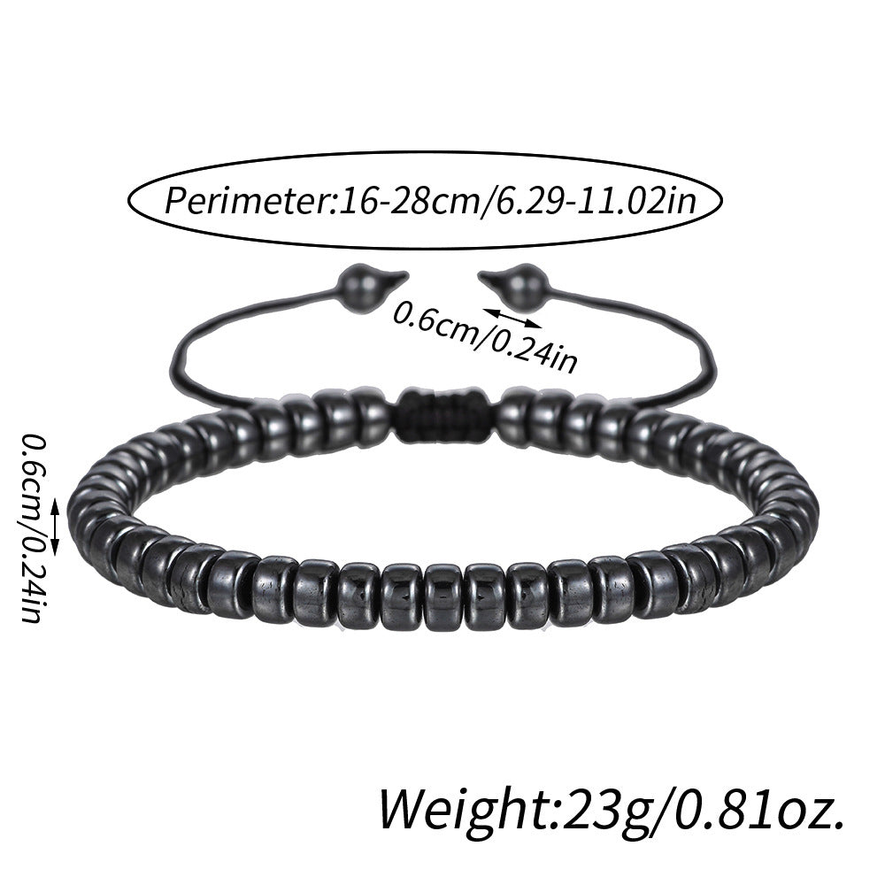 Geometric Handmade Hematite Beaded Bracelet with Adjustable Design for Men and Women