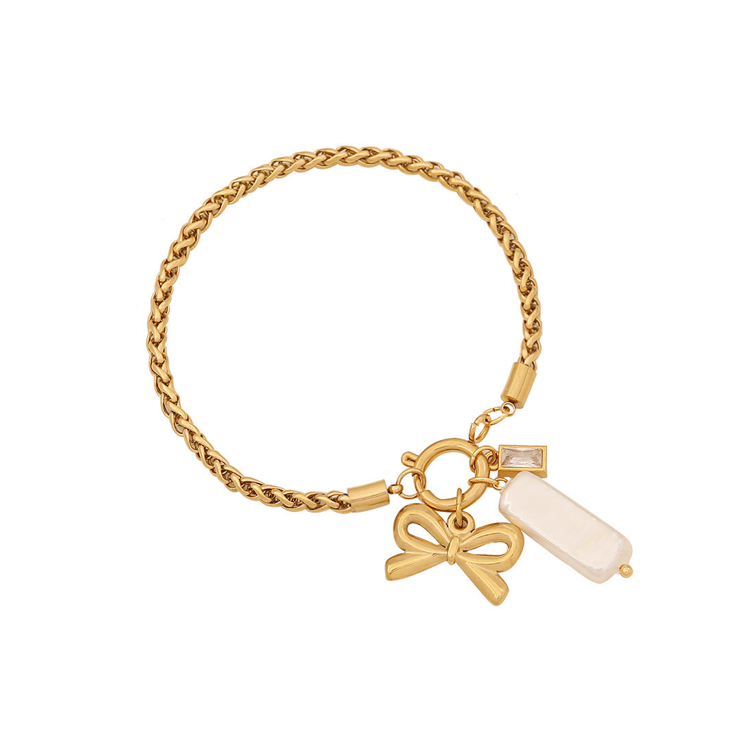 Bracciale da donna con charm fai da te a barra, elegante placcato in acciaio inossidabile, con cuore, farfalla, fiocco, perle finte e motivo floreale