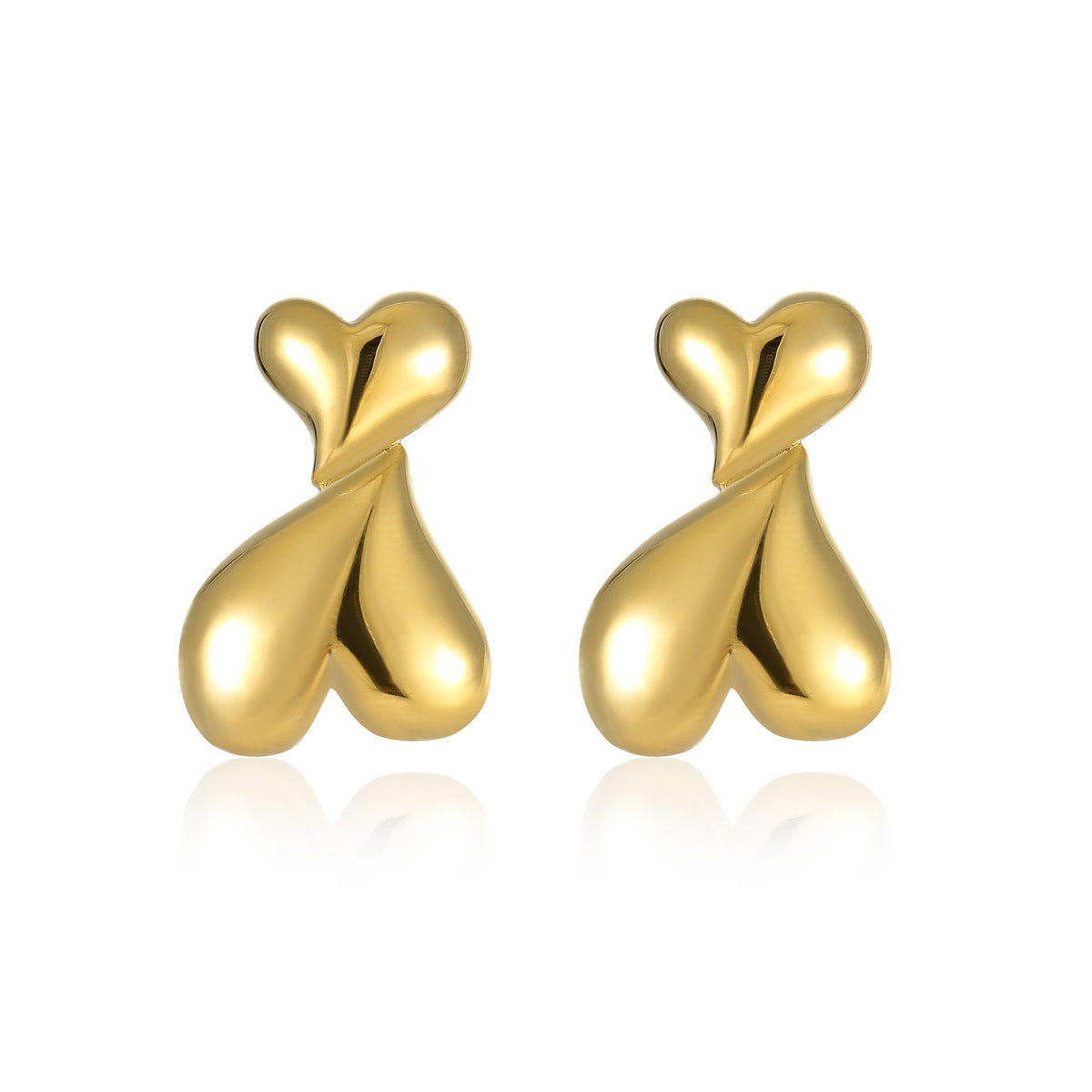 Orecchini a perno da donna a forma di cuore, in acciaio inossidabile lucidato, stile vintage, minimalista, con finitura placcata