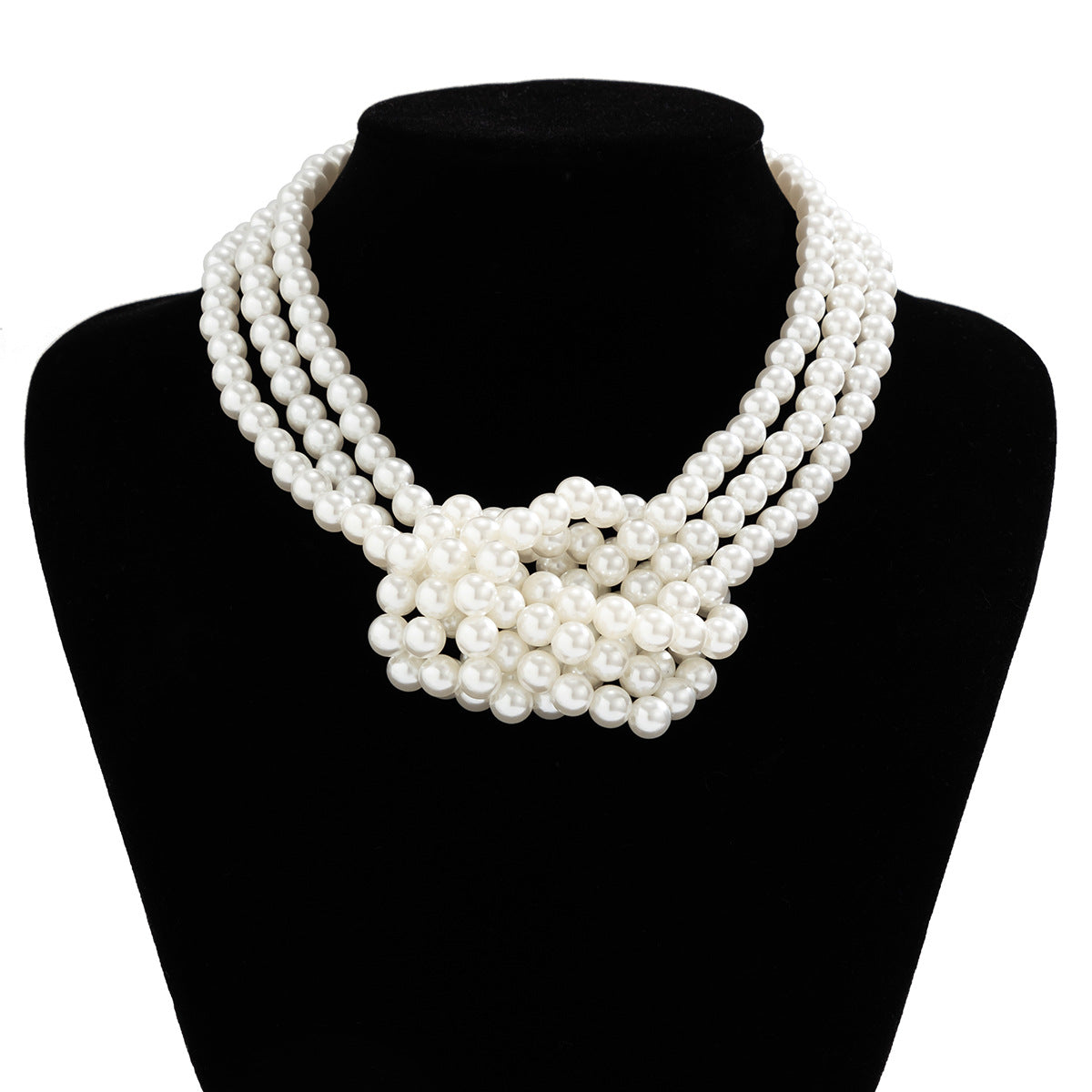 Vintage Elegant Geometric Round Faux Pearl Multi-Layer Ball Chain Choker Necklace for Women