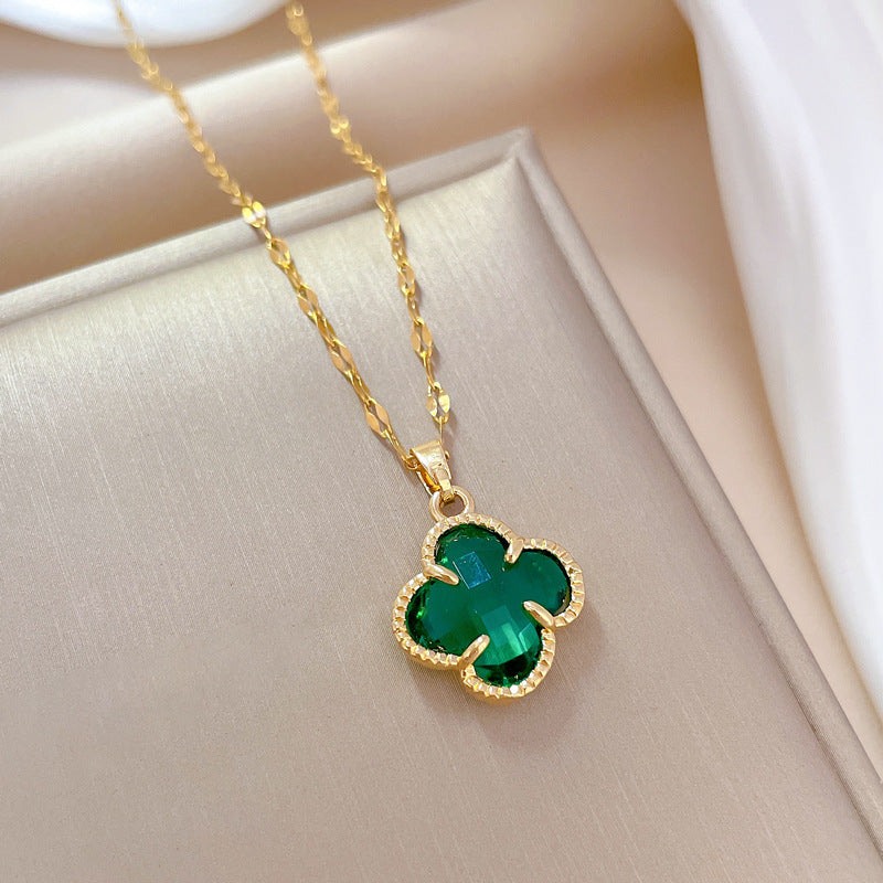 Collar de cadena de acero de titanio con incrustaciones de diamantes de imitación para mujer, estilo minimalista de lujo, con diseño geométrico floral
