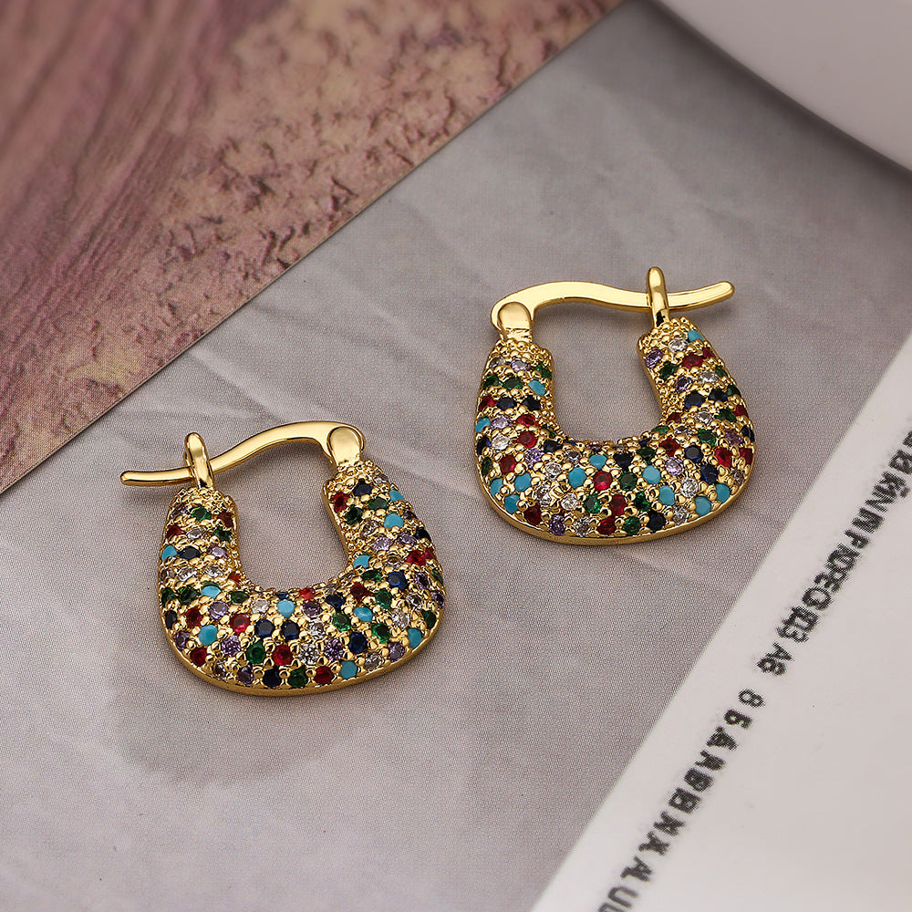 Minimalist Geometric Earrings for Women with Copper Base and Rhinestone Inlay, Plated Finish, Irregular Shape Design
