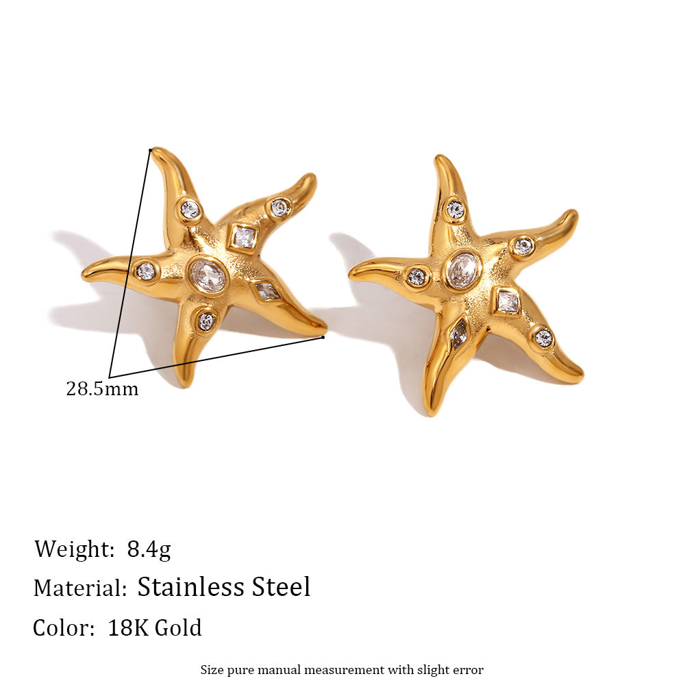 Orecchini a perno a forma di stella irregolare geometrica d'ispirazione vintage in acciaio inossidabile placcato oro 18K con strass