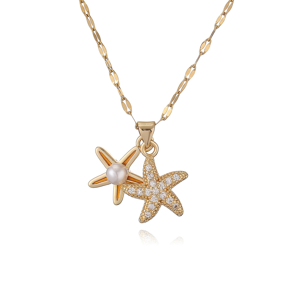Minimalist Starfish Pendant Necklace for Women with Copper Base Plated in 18K Gold and Zircon Inlay