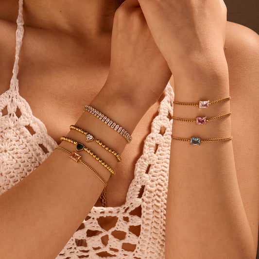 Fashionable Geometric Stainless Steel Bracelet for Women with Cubic Zirconia Inlay Adjustable Minimalist Jewelry