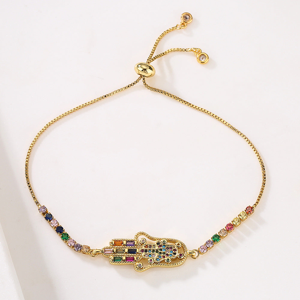 Geometric Fashion Bracelet for Women with Copper Base Plated in 18K Gold and Zircon Inlay
