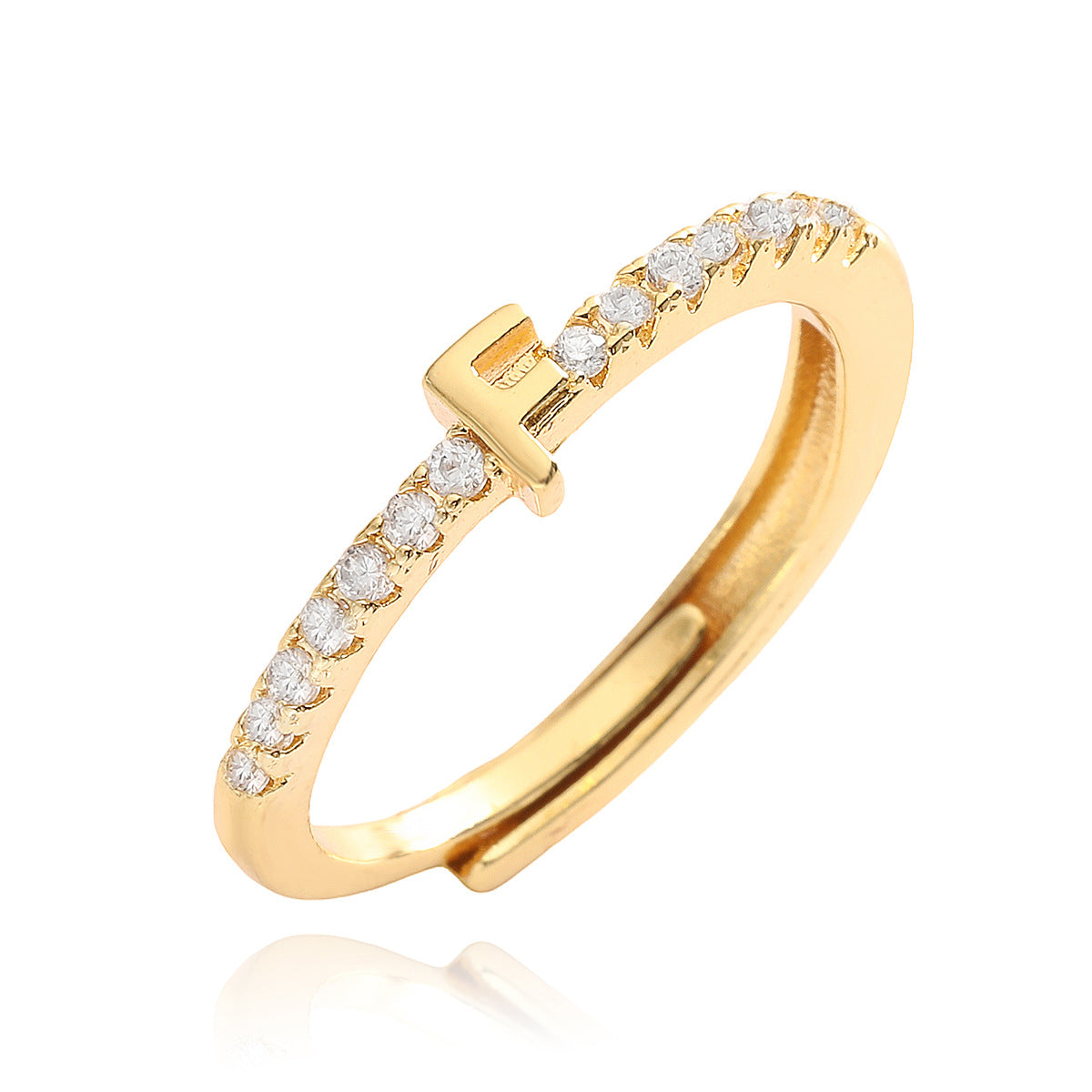 Anello in Rame Geometria Minimalista con Placcatura in Oro 18K e Zirconia Cubica, Design Regolabile a Lettera per Donna