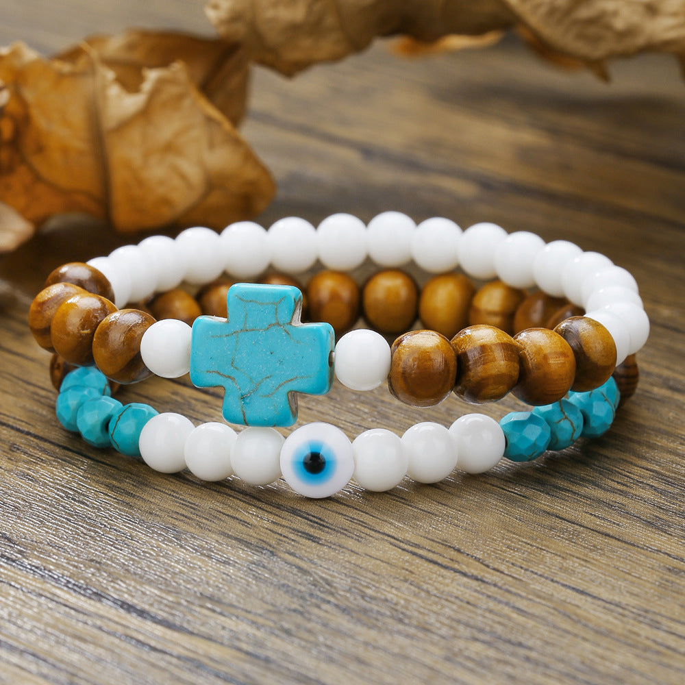 Hip-hop Punk Vintage Geometric Round Coconut Shell Handmade Bracelet Set for Unisex