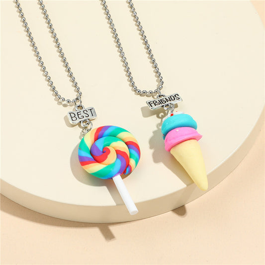 Collana con ciondolo in argilla polimerica a forma di lecca-lecca e gelato a fumetto per bambini, catena clavicolare regolabile