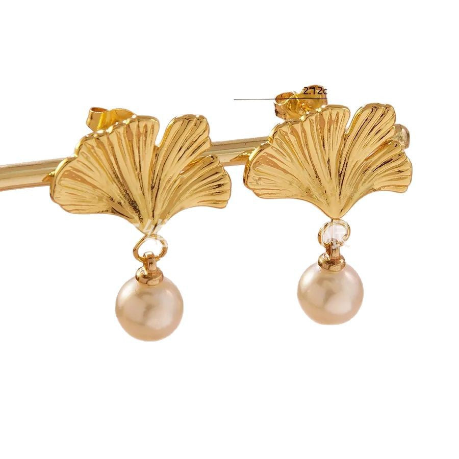 Sweet Streetwear Hammered Stainless Steel Floral Leaf Geometric Earrings for Women