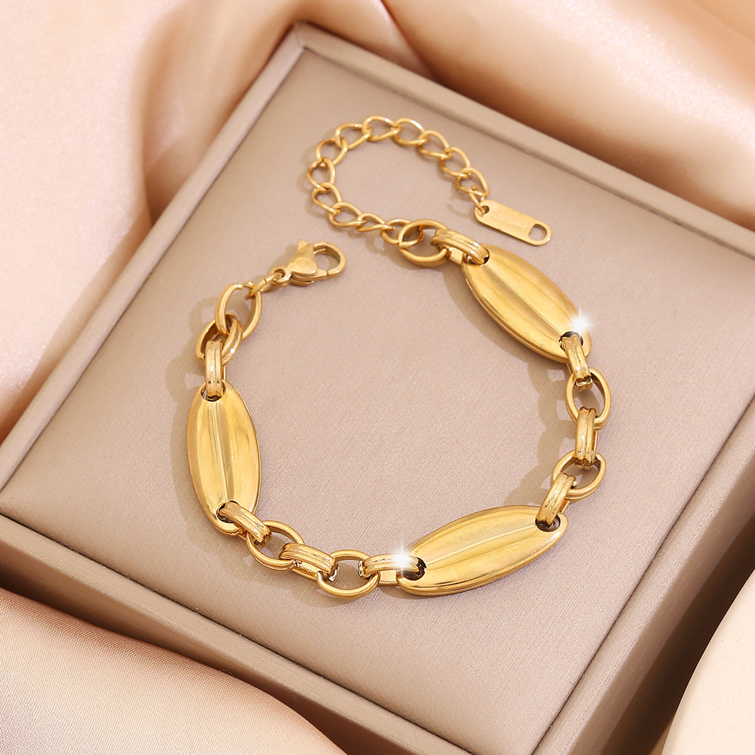 Playful Pig Nose Bracelet in Stainless Steel with Geometric Design and Plated Finish for Women