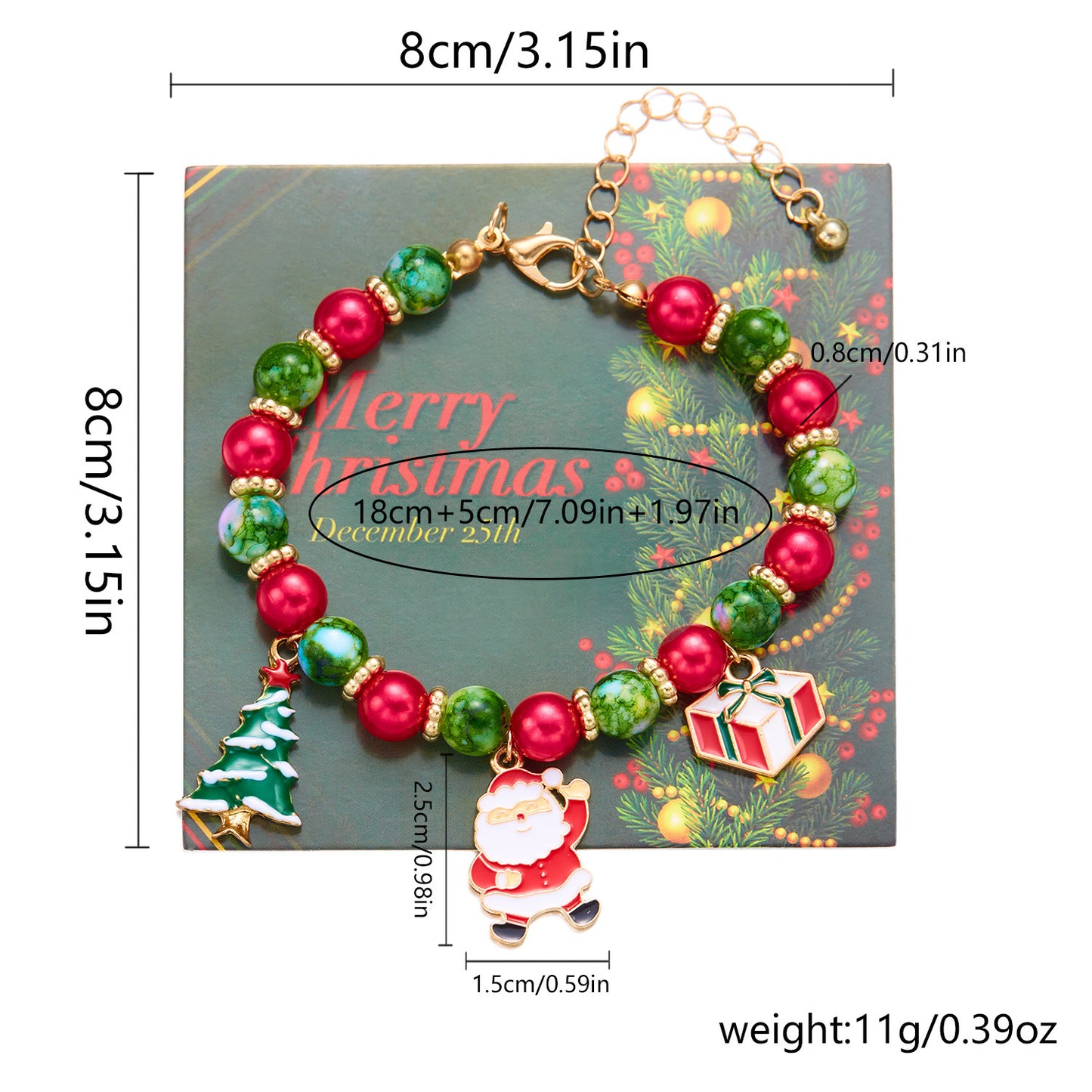 Braccialetto geometrico fatto a mano in lega con perline di Babbo Natale per uomo e donna, regalo di Natale, gioielli dell'amicizia