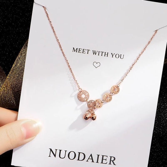 Minimalist Luxury U-Shape Titanium Steel Plated Coin Pendant Necklace Snake Chain for Women