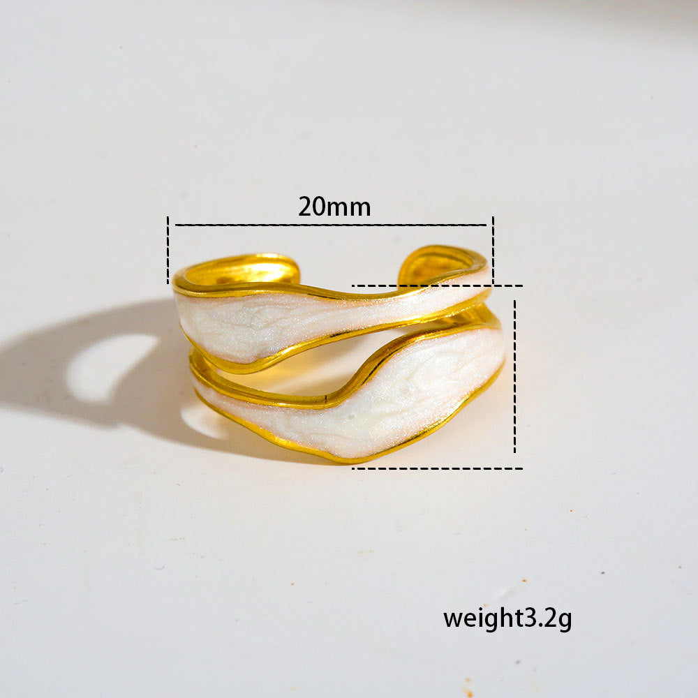 Anello Aperto Regolabile Geometrico Rotondo Chic Minimalista in Acciaio Inox con Placcatura in Oro