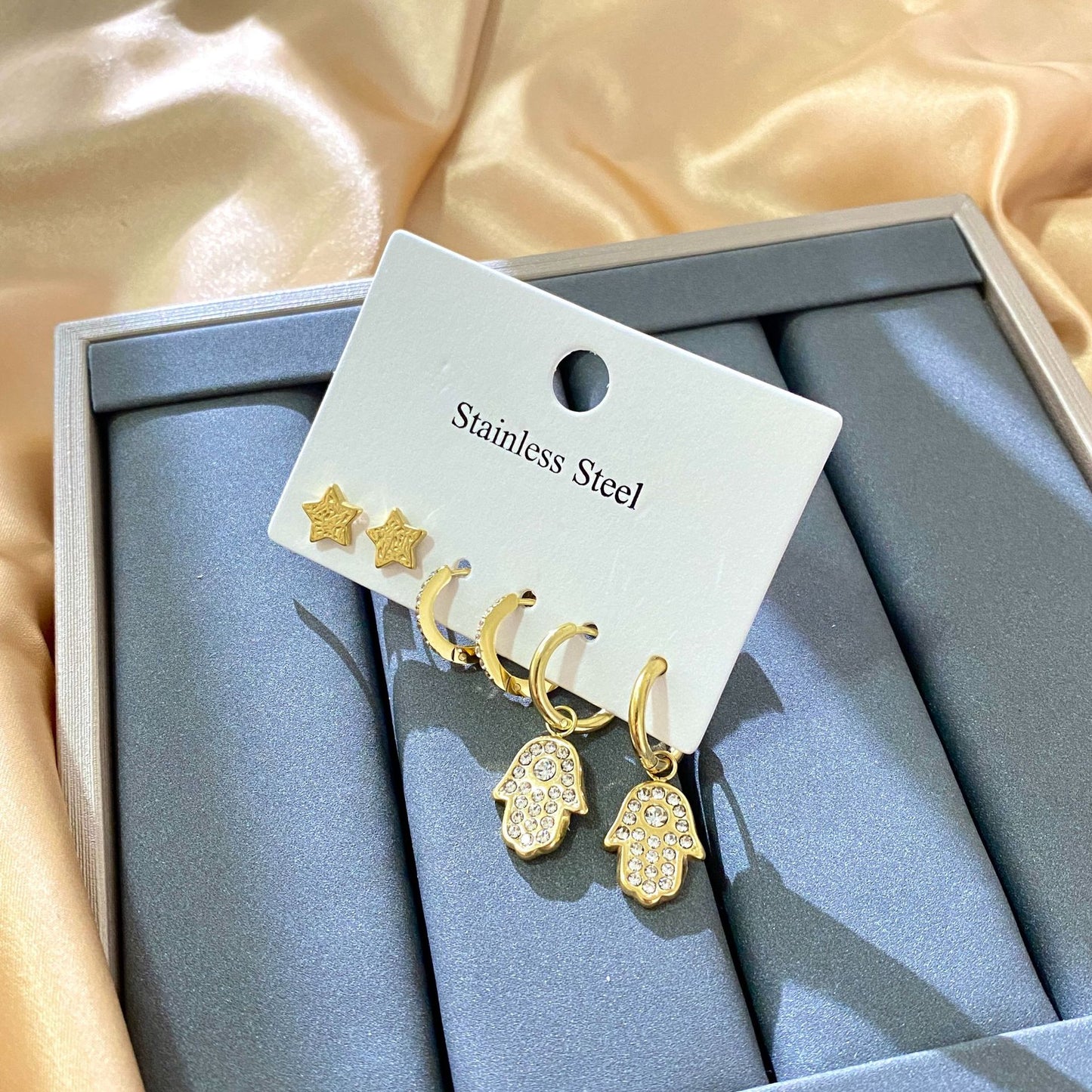 Elegant Stainless Steel Cross Cactus Leaf Rhinestone Stud Earrings for Women