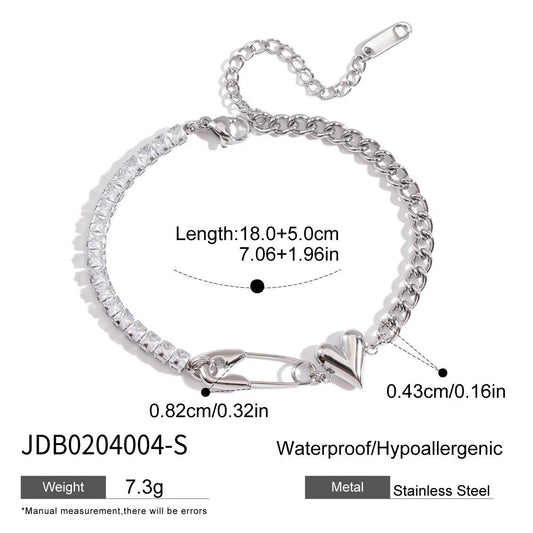 Geometric Heart Stainless Steel Plated Cubic Zirconia Bracelet for Women