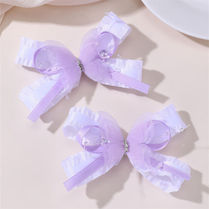 Ribbon Bow Hair Clip with Tassels and Ruffled Detail Ballet Style Hair Accessory for Kids