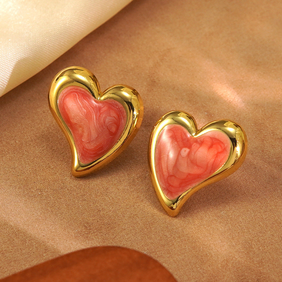 Orecchini da donna minimalisti in acciaio inossidabile con cuore smaltato a goccia
