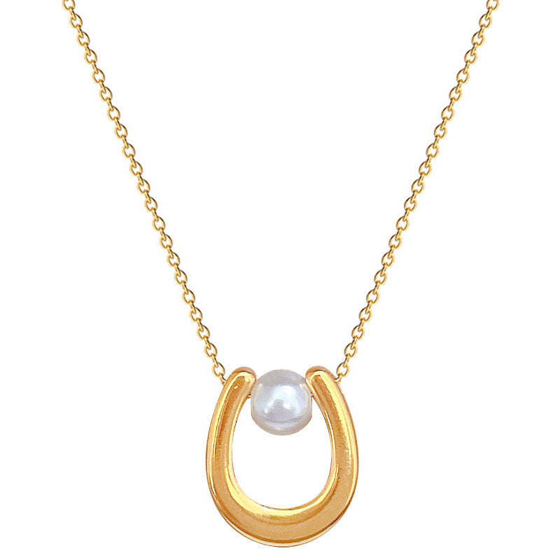 Minimalist U-Shaped Titanium Steel Necklace for Women and Men with Geometric Design and Gold Plating Finish