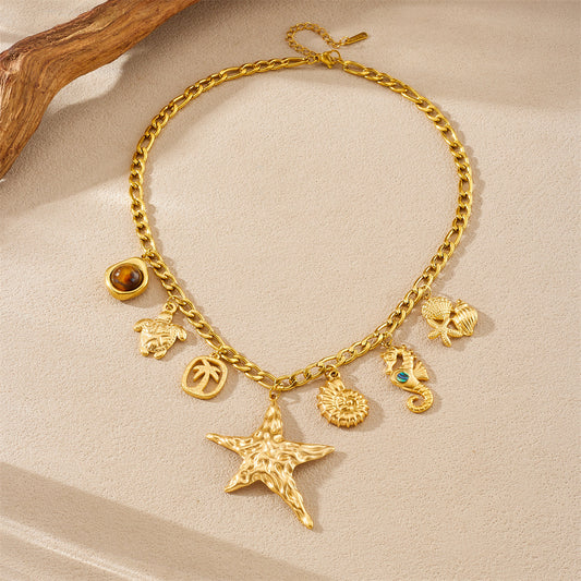 Chic Gold Plated Starfish Stainless Steel Pendant Necklace for Women