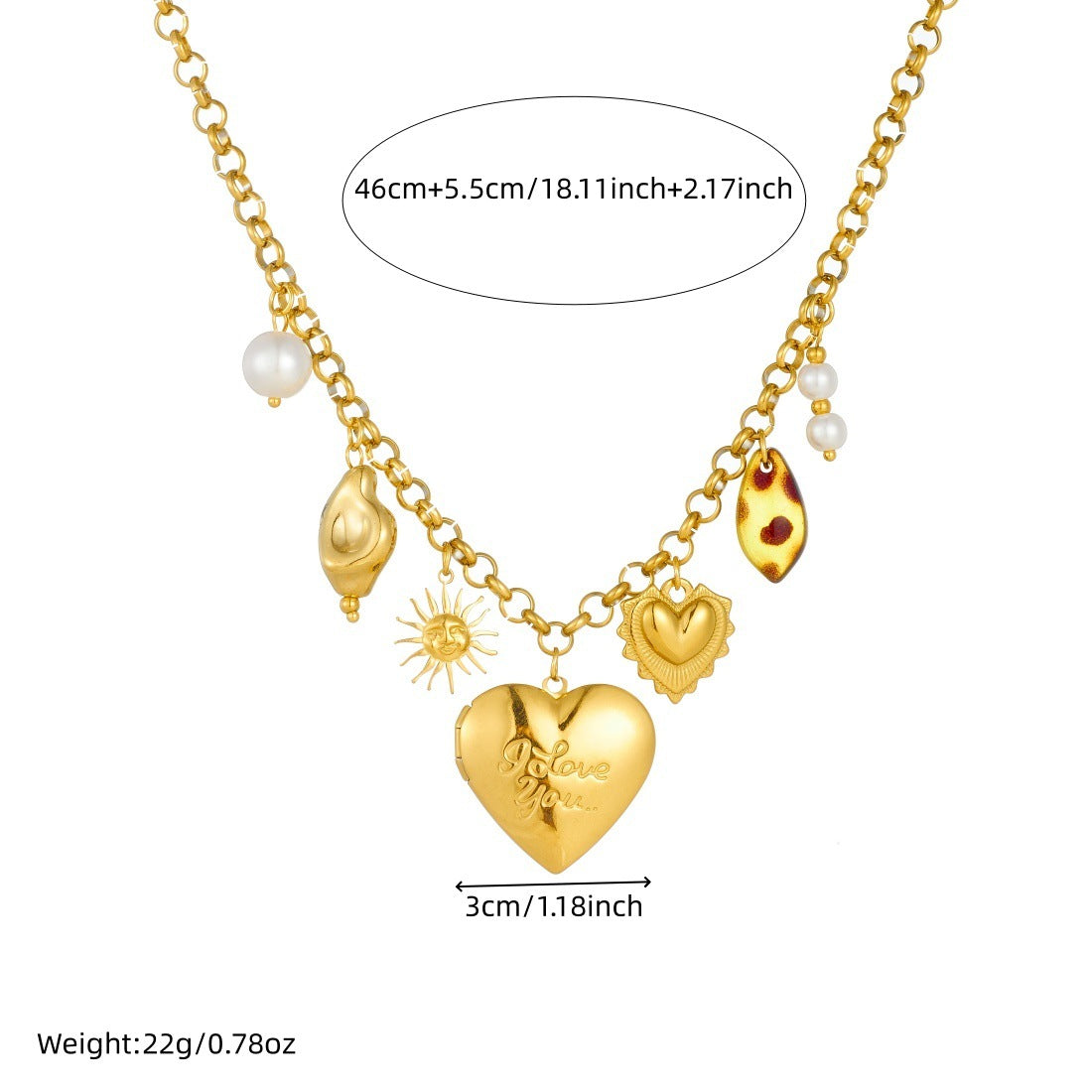 Vintage Gold Plated Stainless Steel Heart Leopard Print Pendant Necklace for Women