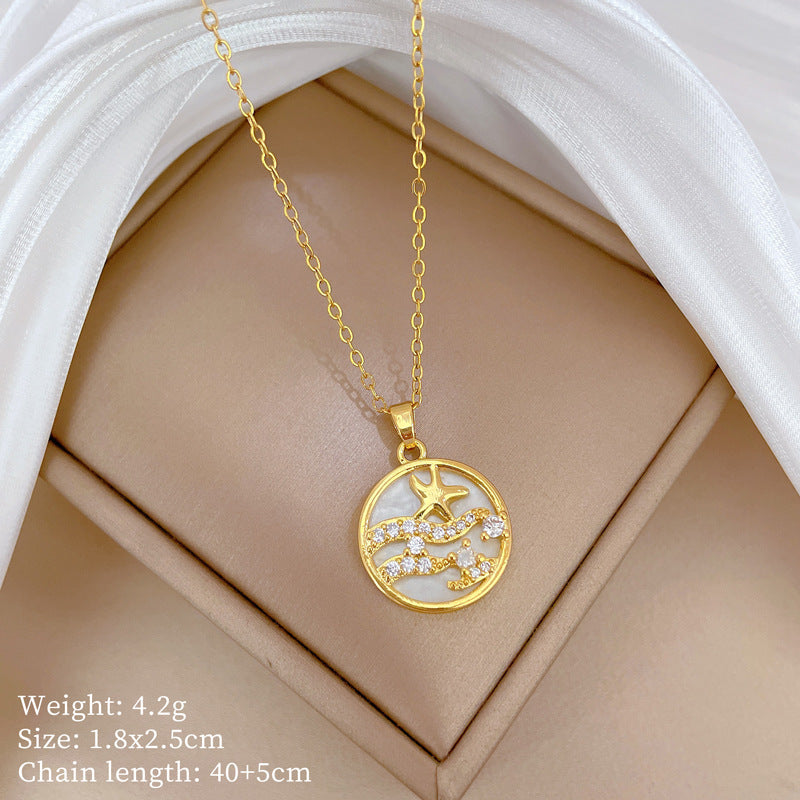 Collana Minimalista Geometrica in Acciaio al Titanio con Pendente in Rame Placcato Oro su Catena a Maglie per Uomo e Donna