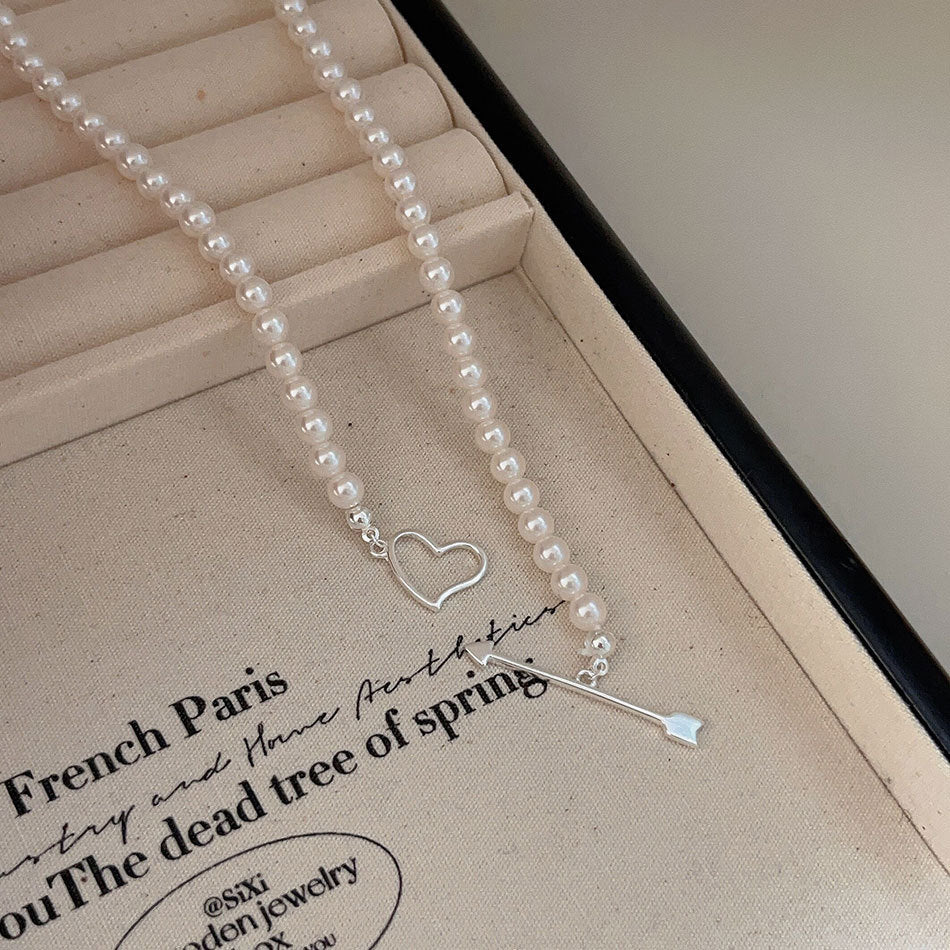 Minimalist Cupid Pendant Necklace for Women with 925 Sterling Silver Chain and Crystal Pearl Accents in Rainbow Hue