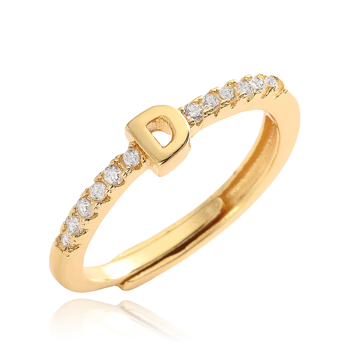 Anello in Rame Geometria Minimalista con Placcatura in Oro 18K e Zirconia Cubica, Design Regolabile a Lettera per Donna
