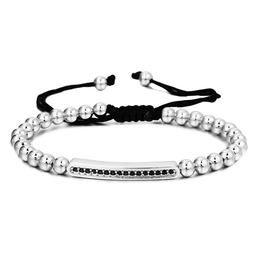 Micro-Set Cubic Zirconia Geometric Brass Beaded Adjustable Bracelet