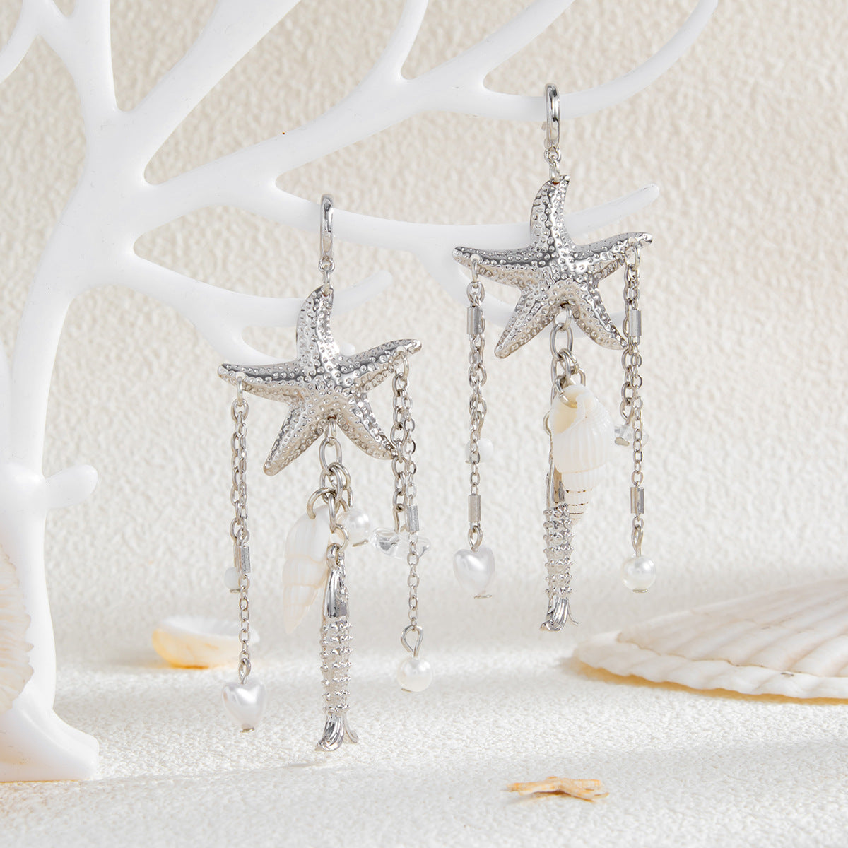 Sweet Plated Zinc Alloy Starfish and Jellyfish Crystal Tassel Earrings for Unisex
