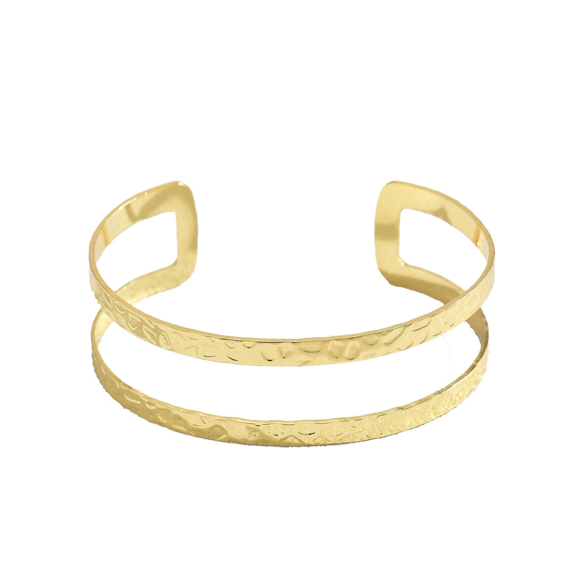 Pulsera de puño abierto de doble capa geométrica, dulce y minimalista, chapada en oro de 18 quilates, de aleación de zinc, joyería para mujer