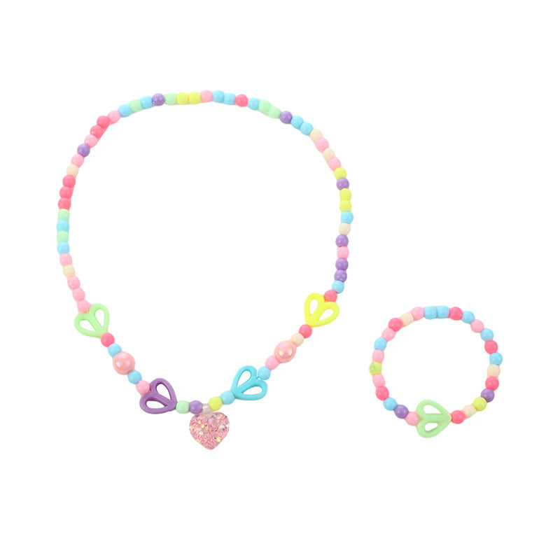 Cartoon Unicorn Pendant Necklace Set with Colorful Dopamine Beads for Kids, Resin Animal Charm on Round Bead Chain, Princess Style Children's Jewelry