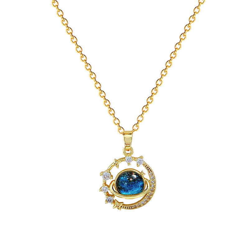 Collana Pendente Geometrica Luna e Stella Stile Cartone Animato per Donne, Catena Sottile in Acciaio Inossidabile con Strass Completi