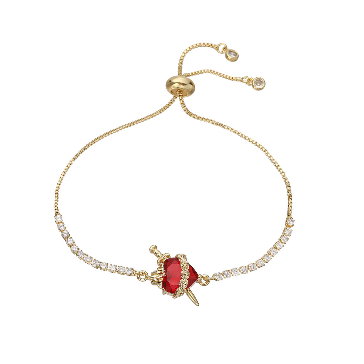 Luxury Minimalist 18K Gold Plated Brass Heart Geometric Cubic Zirconia Inlay Bracelet for Women