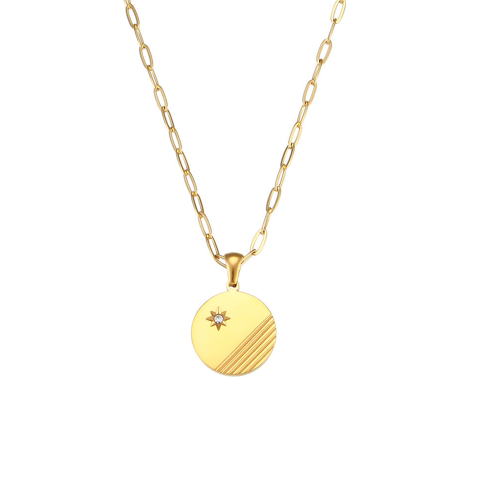 Fashionable Geometric Pendant Necklace for Women with Electroplated 18K Gold Finish on Stainless Steel Chain and Zircon Inlay