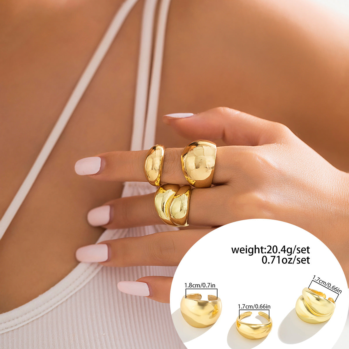 Minimalist Geometric Polished Alloy Ring Set for Women with Smooth Rounded Open Band Design