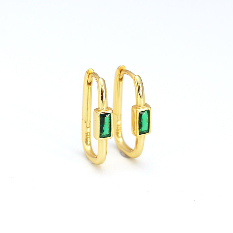 Geometric Fashion-Commuter Style S925 Sterling Silver Ear Clips with Colorful Zircon Inlay