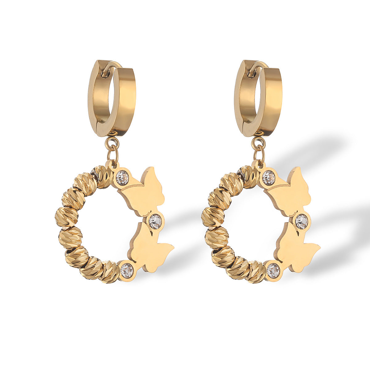 Minimalist Butterfly-Shaped Titanium Steel Earrings for Women with Gold Plating, Fashionable and Elegant Ear Jewelry