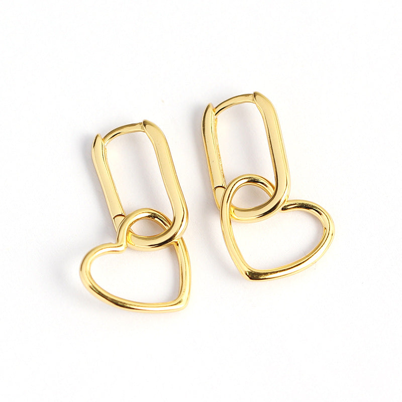 Orecchini a perno da donna in argento sterling S925, a forma di cuore geometrico minimalista, con finitura placcata