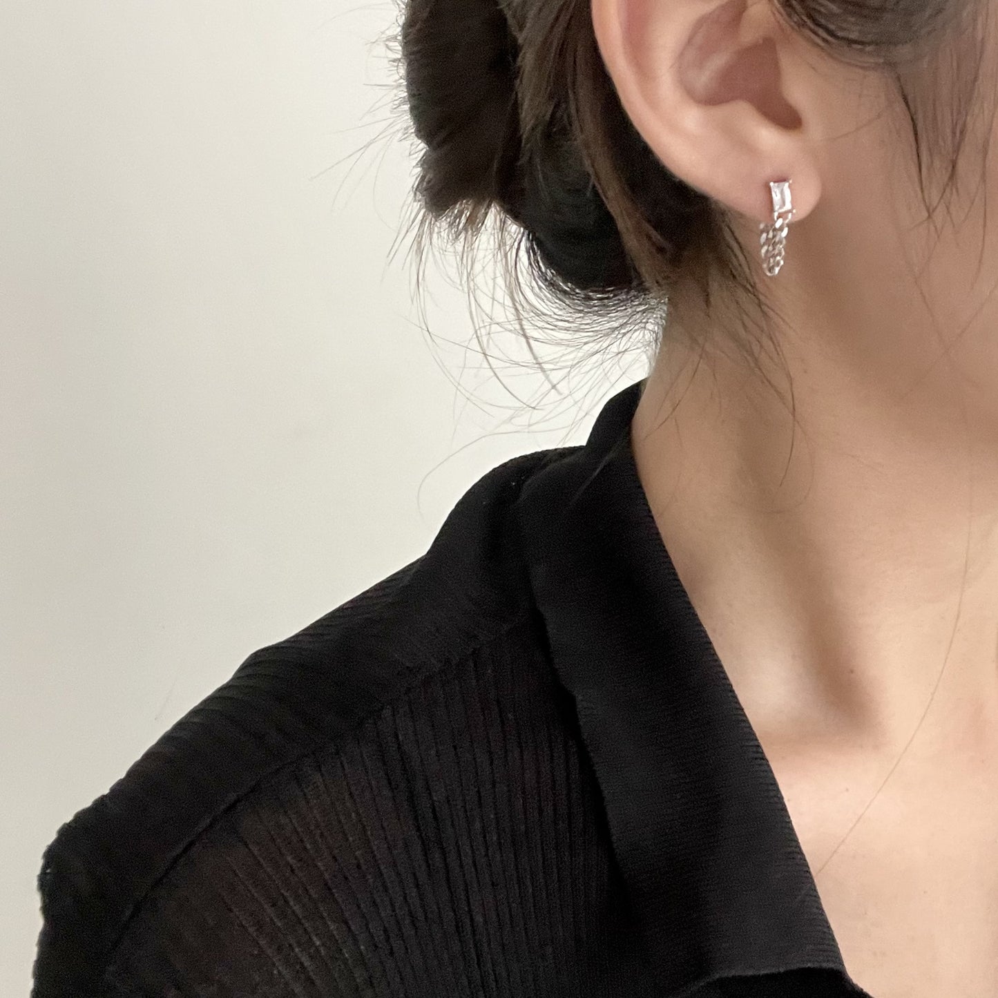Minimalist 925 Sterling Silver Round Micro-Inlaid Cubic Zirconia Chain Earrings