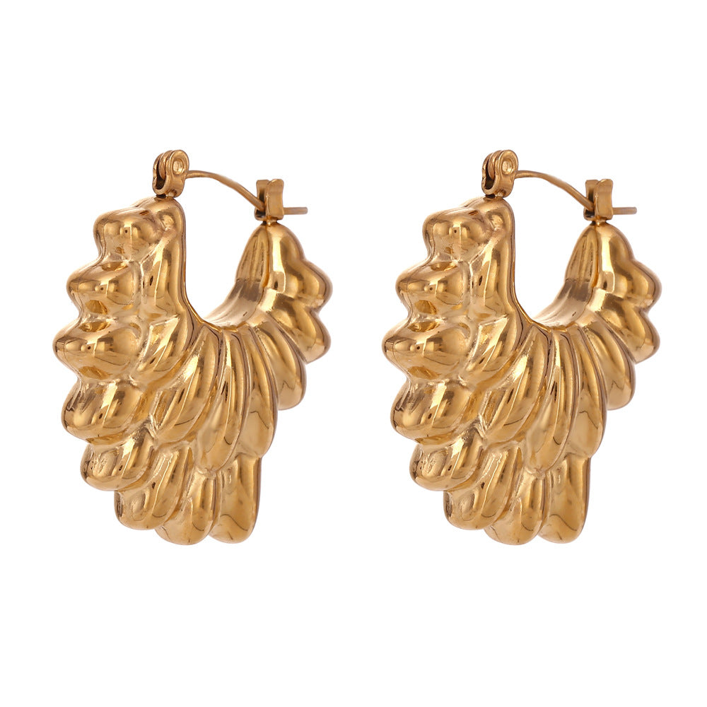 Fashion OL Geometric Double Layer Hollow Petal Stainless Steel 18K Gold Plated Earrings for Women
