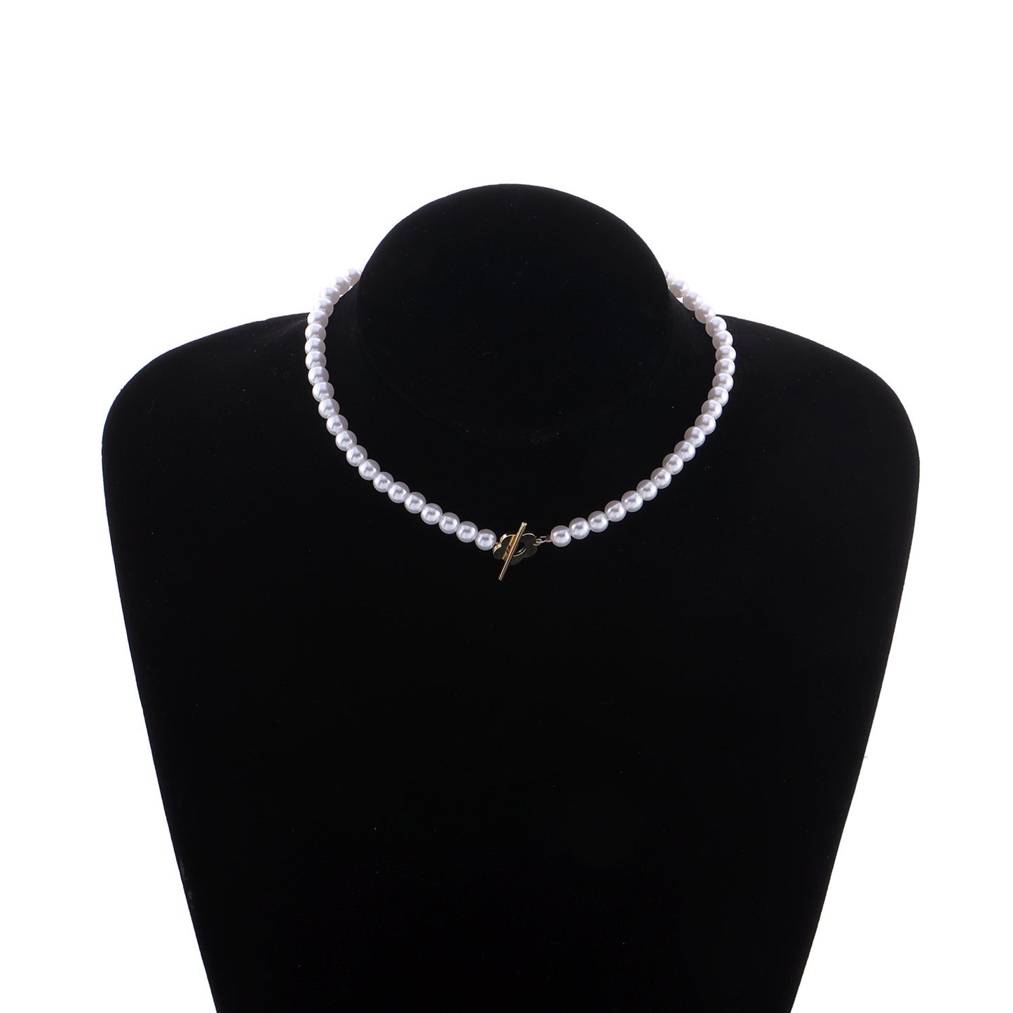 Minimalist Floral Geometric Alloy Plated Necklace for Women - Elegant Short Pearl Collar Chain with O-Clasp