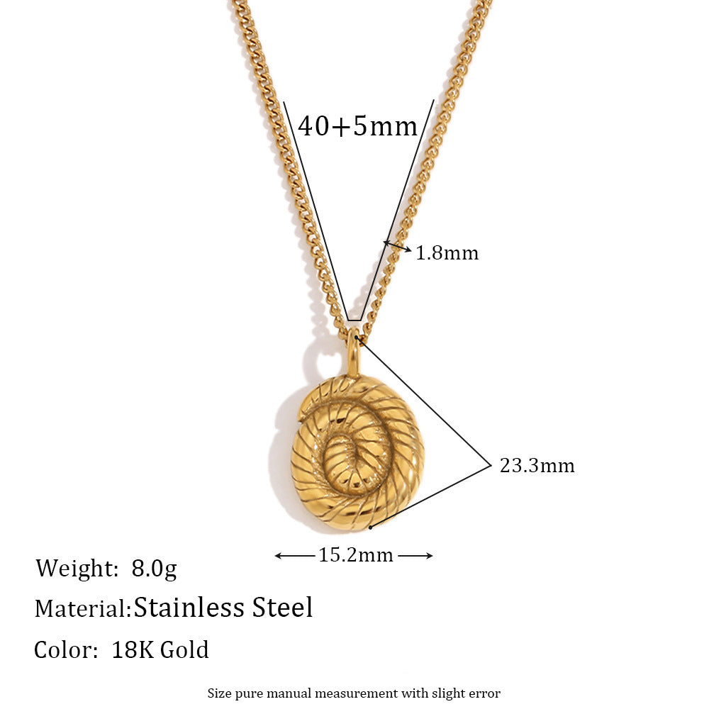 Vintage Twisted Spiral Shell Pendant Necklace for Women in Stainless Steel with 18K Gold Plating Geometric Design