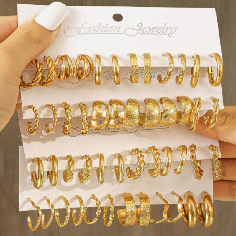 Fashion Geometric Round Gold Plated Zinc Alloy C-Shape Hoop Earrings with 925 Sterling Silver Posts